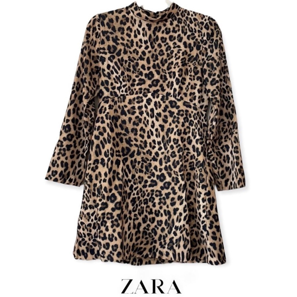 Zara Animal Print Mock Neck Dress